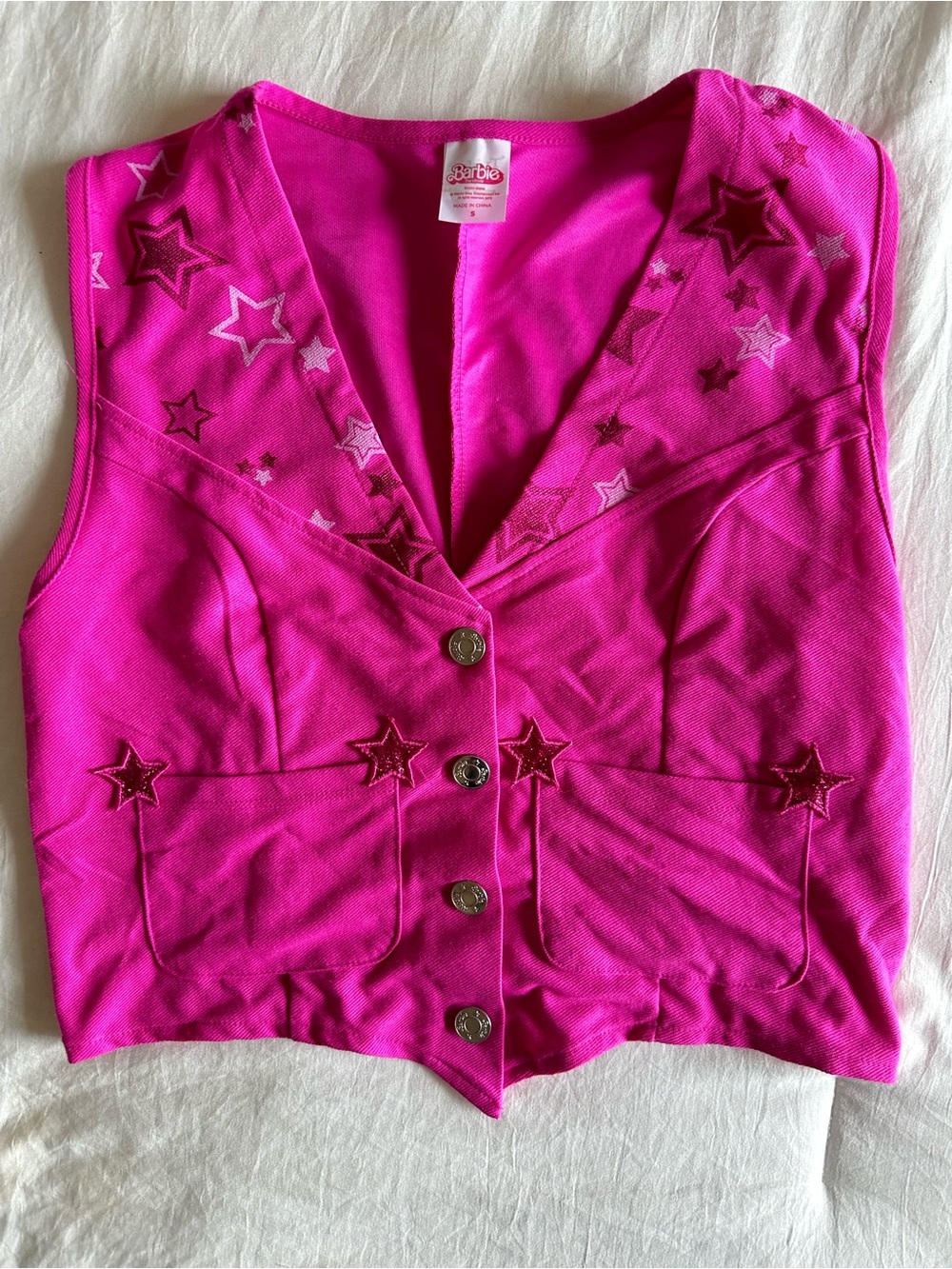 Barbie Hot Pink Star-Accent Button Front Vest